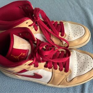 Nike Red Air Jordan Mid 1 Red & Tan Sneakers
